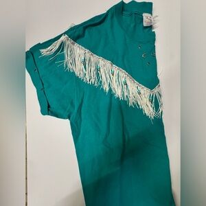 Teal Fringe Short Sleeve Tee